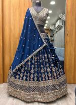 Vichitra Silk Neavy Blue Wedding Wear Embroidery  Work Readymade Lehenga Choli